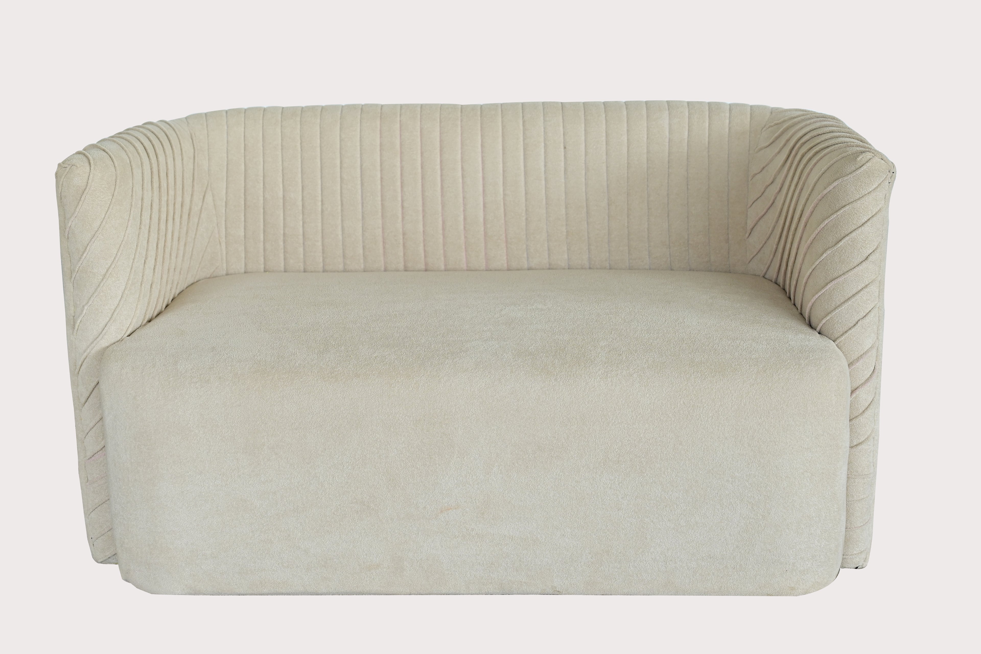 Modern Velvet Accent Sofa – Cream White 2 Seater Living Room Couch | Luxury Curved Sofa