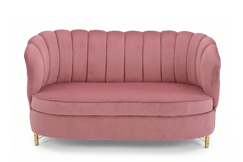 Luxury Blush Pink Velvet Sofa – Modern Curved Accent Couch with Gold Legs