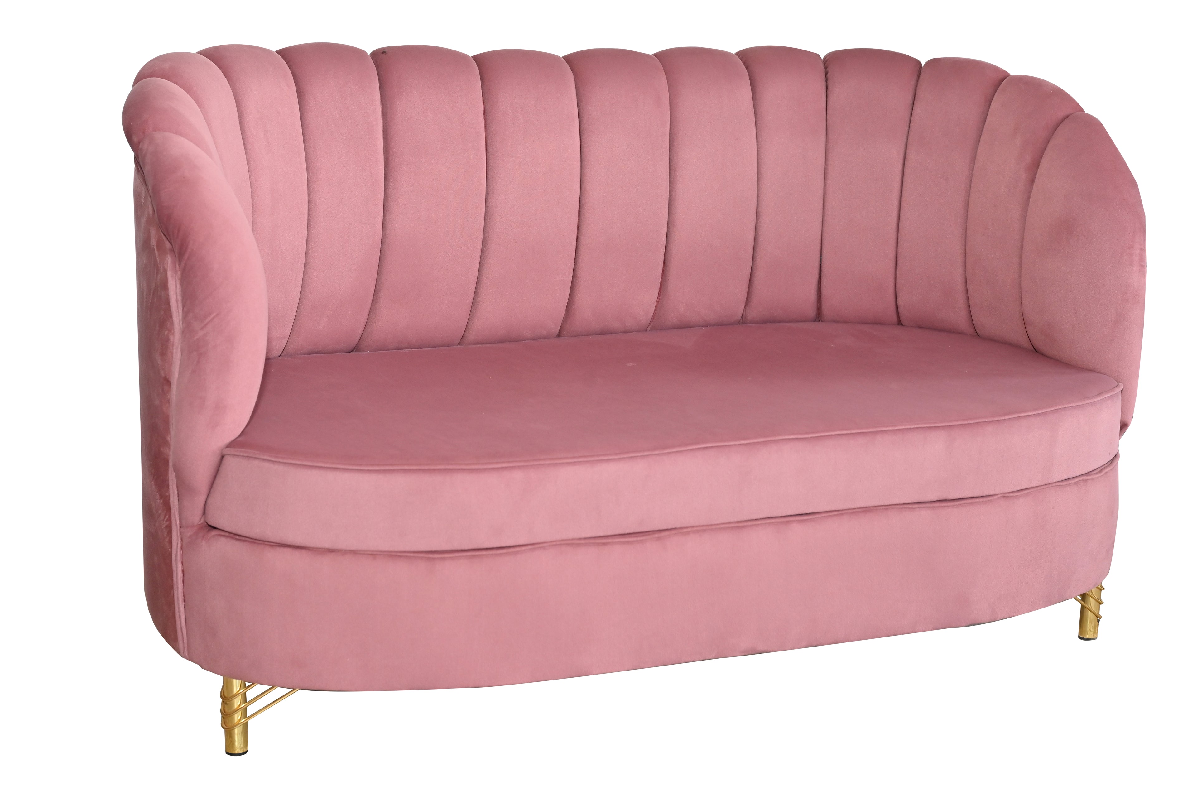 Restlooms Luxury Blush Pink Velvet Sofa – Modern Curved Accent Couch with Gold Legs