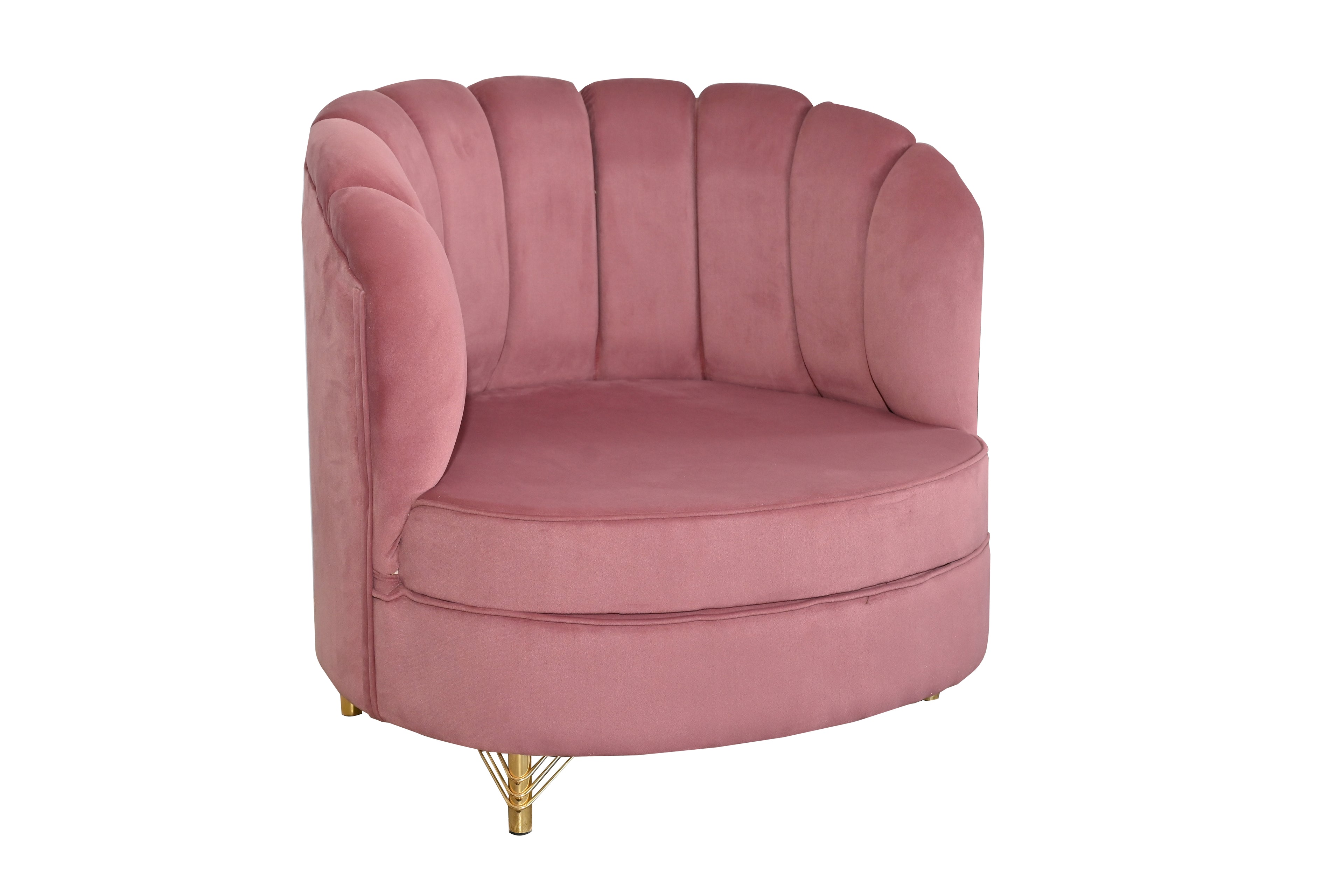 Elegant Velvet Shell Accent Chair – Luxury Pink Lounge Sofa Chair with Gold Legs