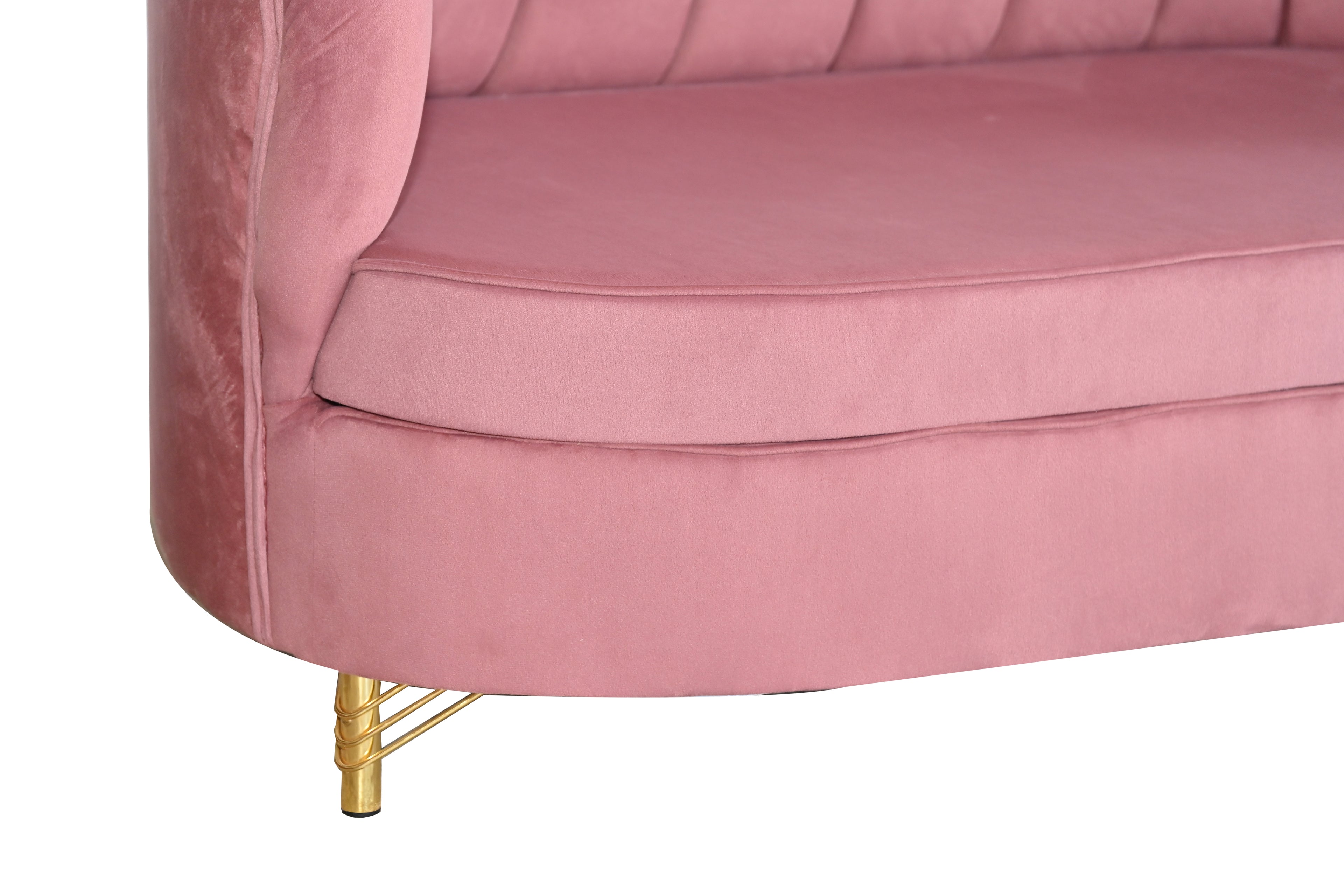 Luxury Blush Pink Velvet Sofa – Modern Curved Accent Couch with Gold Legs