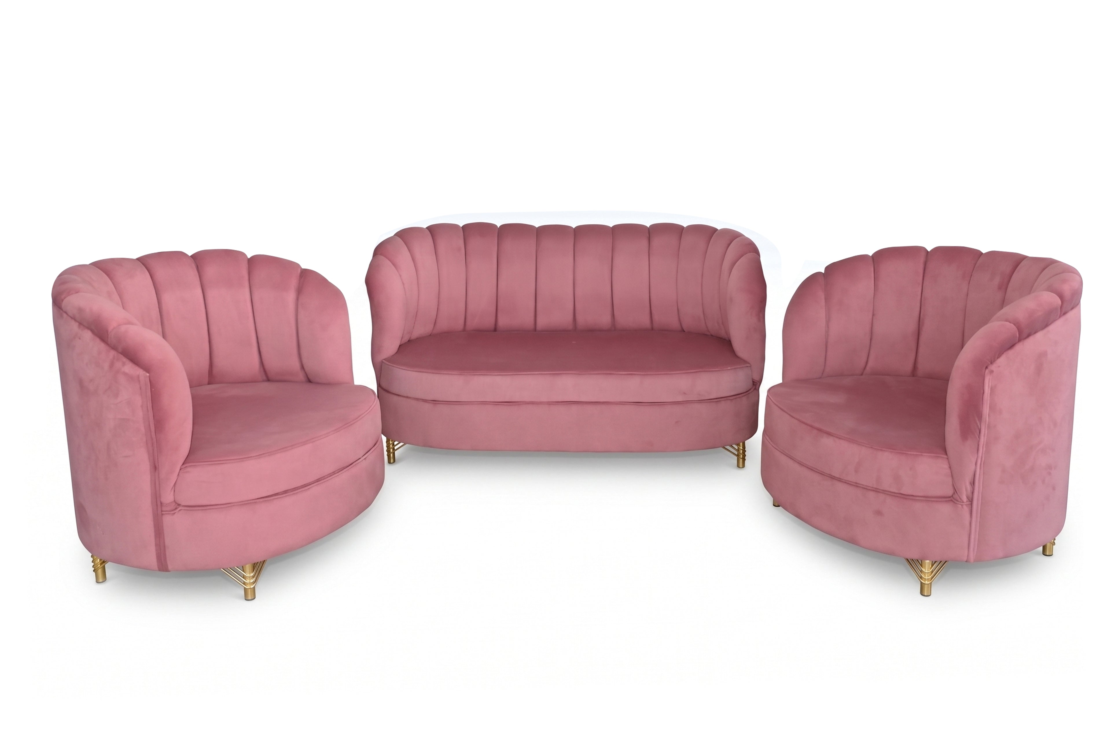 Luxury Blush Pink Velvet Sofa – Modern Curved Accent Couch with Gold Legs