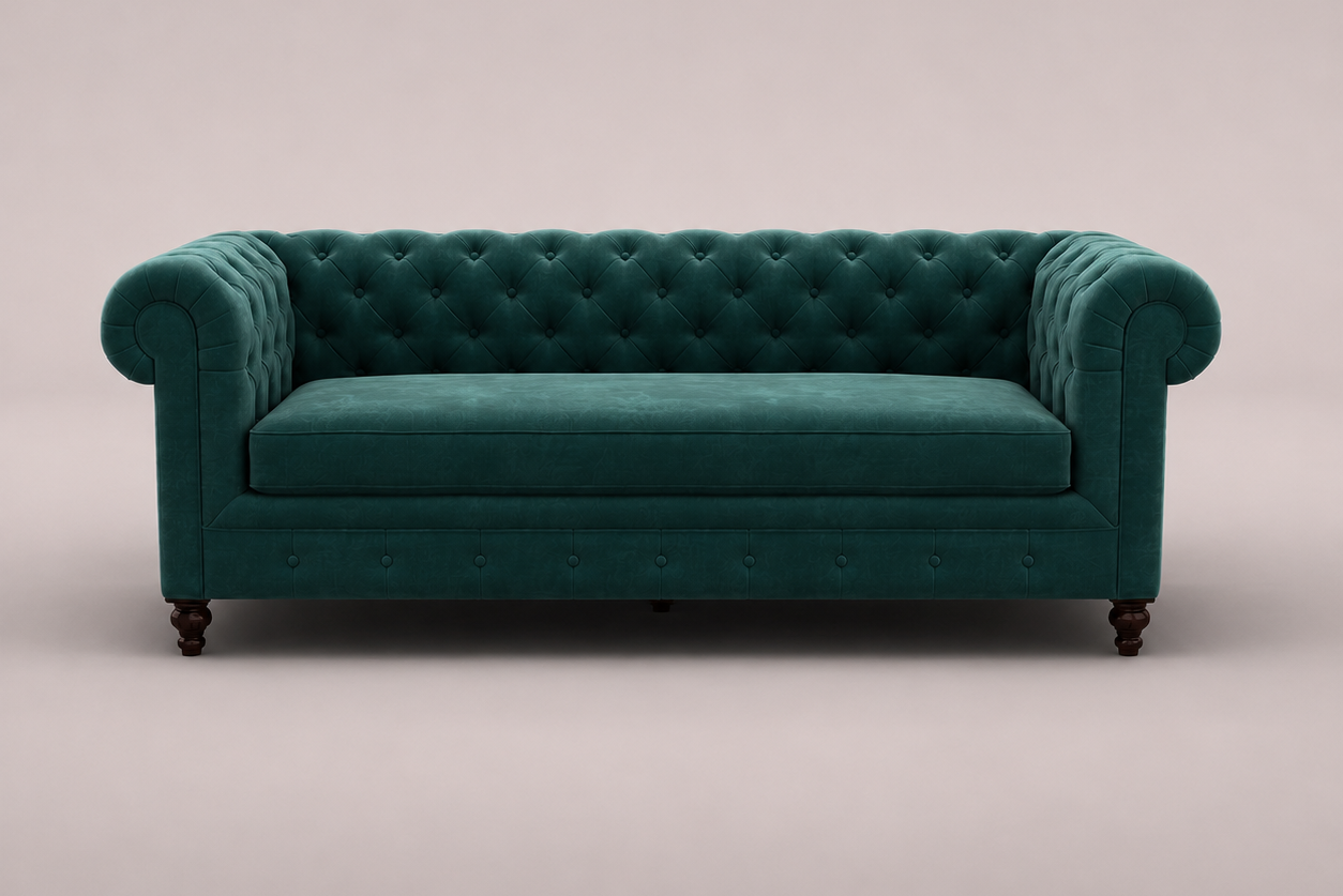 Restlooms Royal Chesterfield Velvet Sofa 3 Seater – Dark Teal | Luxury Living Room Furniture