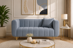 Restlooms Modern Velvet 2-Seater Sofa for Living Room | Premium Upholstered Loveseat with Gold Metal Legs | Compact Couch for Home & Office