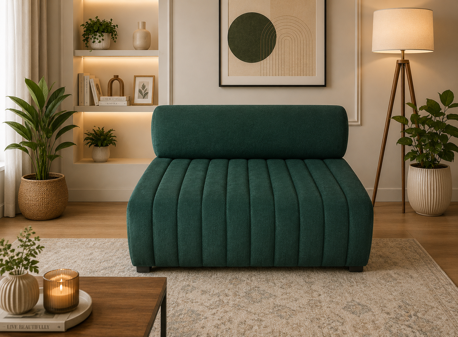 Emerald Green Velvet Lounge 2 Seater Sofa  | Modern Living Room Accent Seating