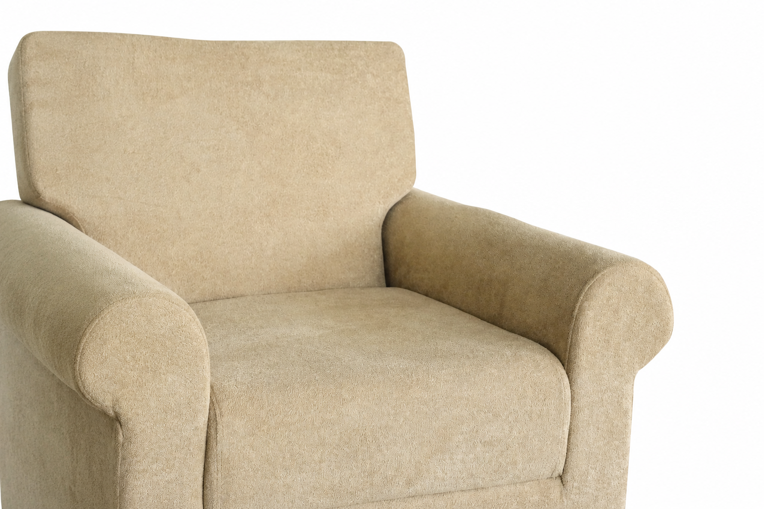 Modern Single Seater Sofa | Beige Fabric Sofa for Bedroom & Living Room