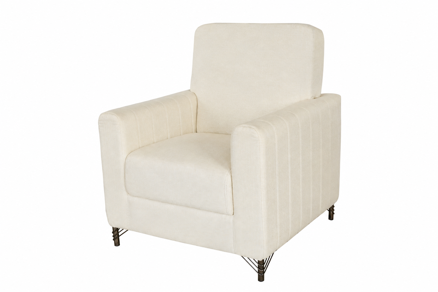 Modern Ivory Fabric Sofa with Metal Legs – Luxury Accent Sofa