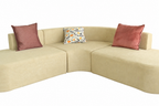 Modern Curved Modular Sectional Sofa with Designer Cushions – Cream Beige Fabric Upholstery