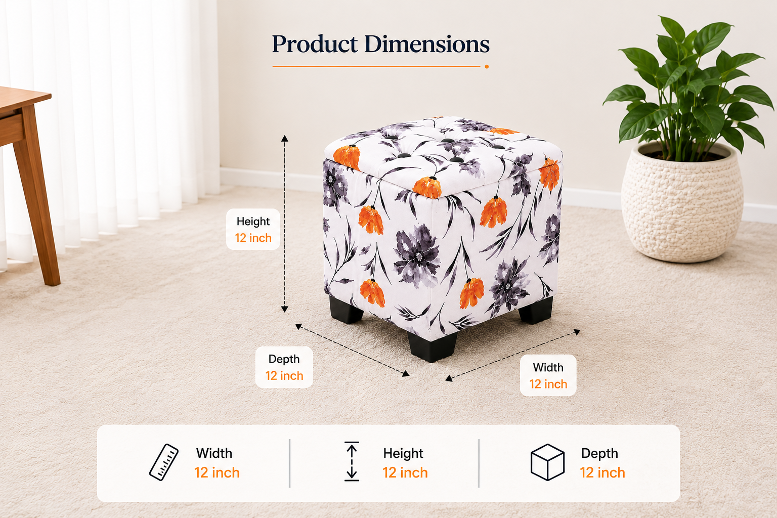 Premium Floral Storage Ottoman Stool with Cushion | Multipurpose Footrest