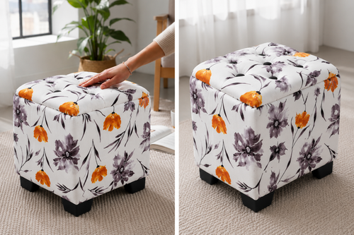 Restlooms  Premium Floral Storage Ottoman Stool with Cushion | Multipurpose Footrest