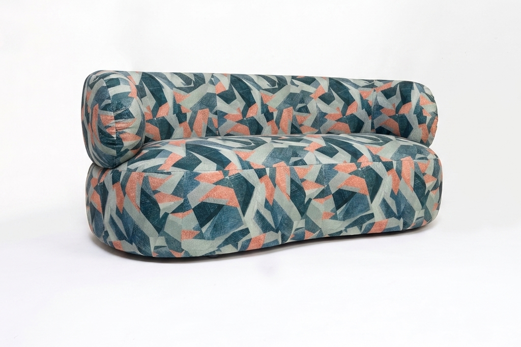 Restlooms Modern Curved 3 Seater Geometric Print Fabric Sofa | Designer Living Room Couch