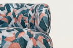 Restlooms Modern Curved 3 Seater Geometric Print Fabric Sofa | Designer Living Room Couch