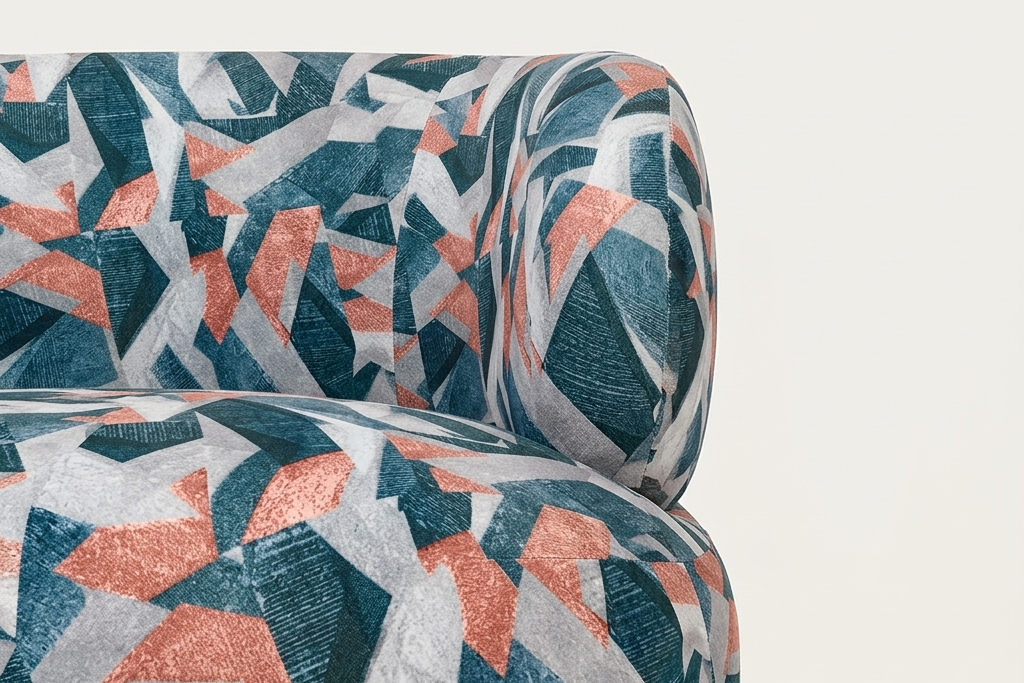 Restlooms Modern Curved 3 Seater Geometric Print Fabric Sofa | Designer Living Room Couch